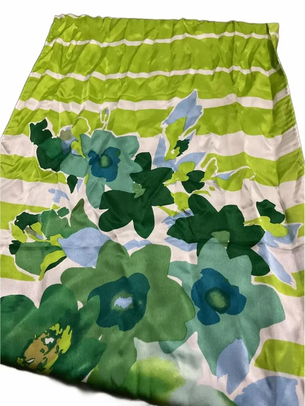 Anne Klein 100% Silk Floral Scarf with Green and Blue Pattern